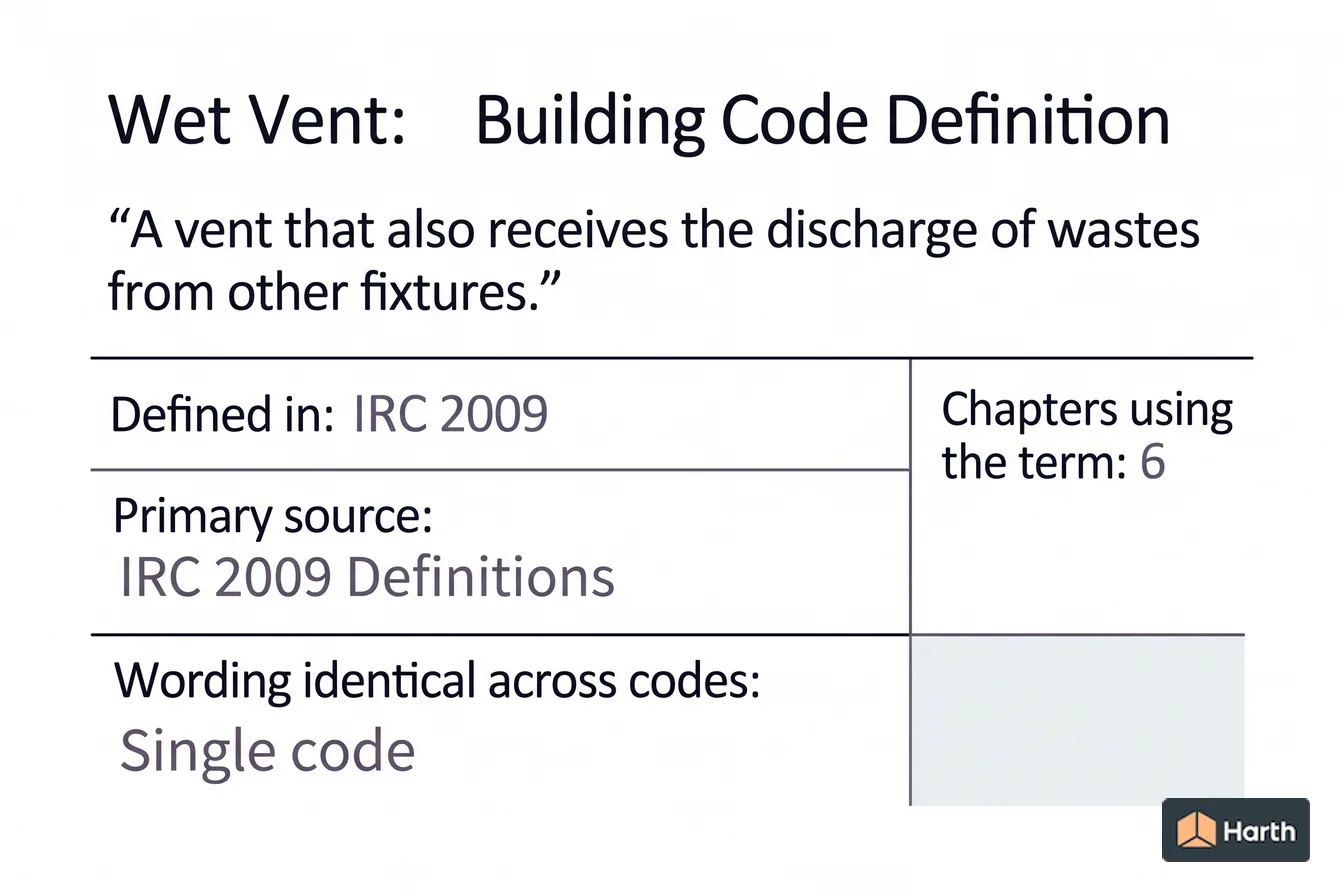 Labeled code-term definition diagram: Wet Vent: Building Code Definition