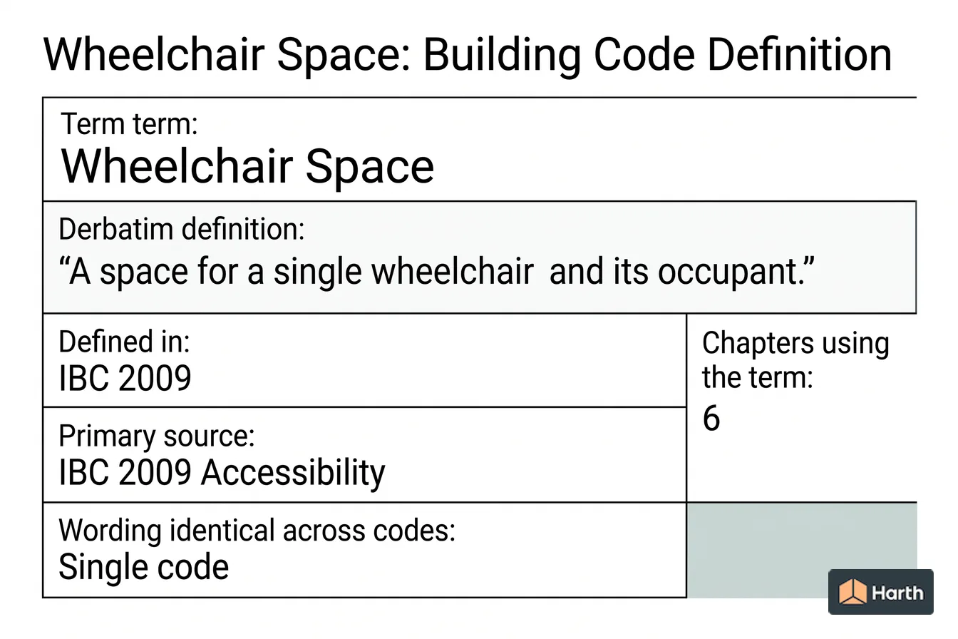 Labeled code-term definition diagram: Wheelchair Space: Building Code Definition