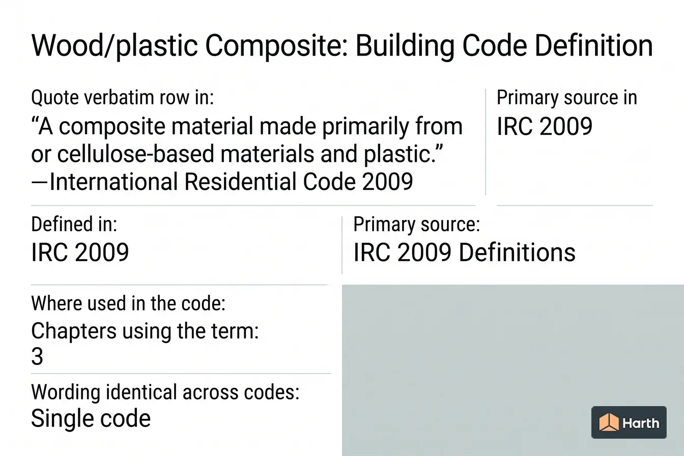 Labeled code-term definition diagram: Wood/plastic Composite: Building Code Definition