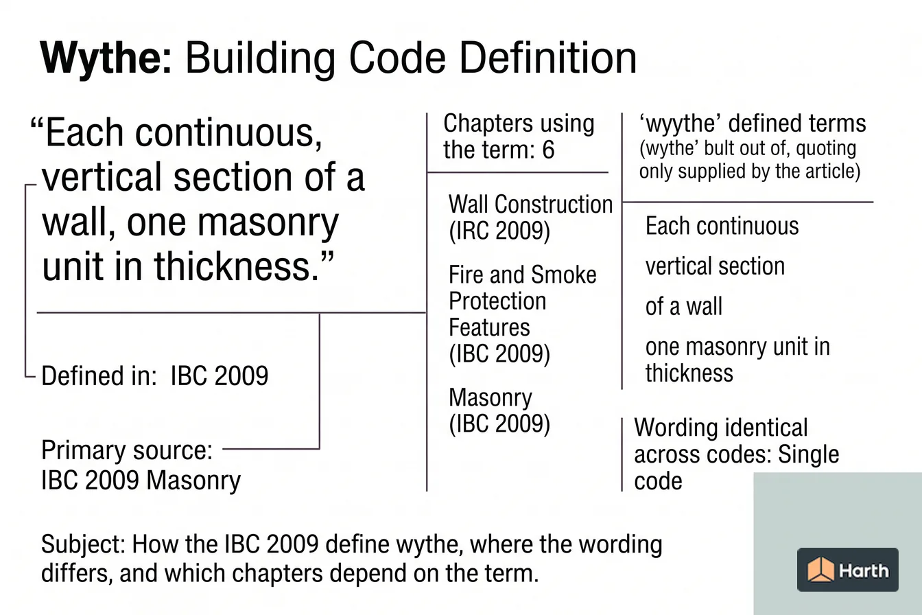 Labeled code-term definition diagram: Wythe: Building Code Definition