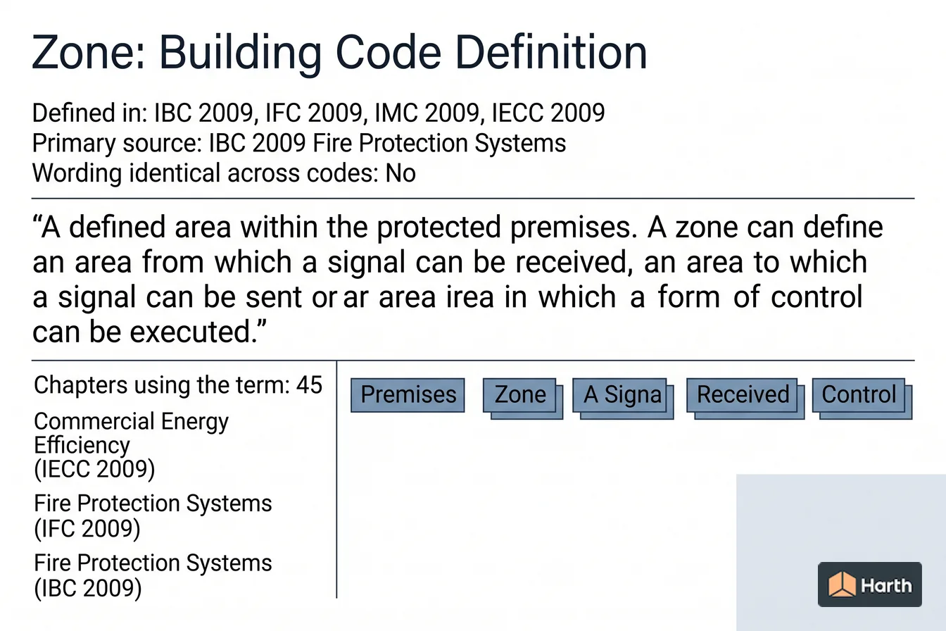Labeled code-term definition diagram: Zone: Building Code Definition