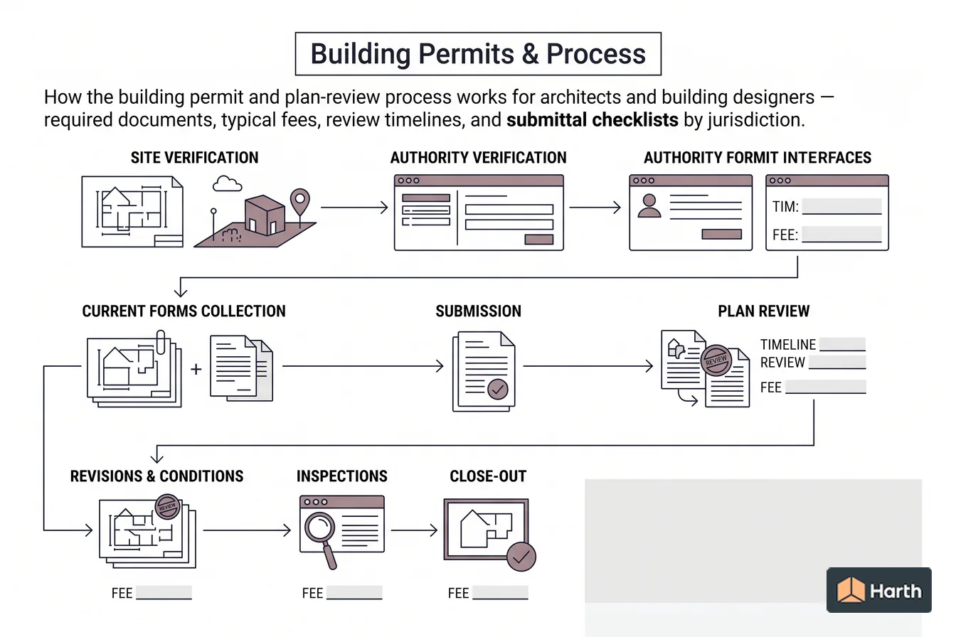 Building-approval workflow diagram: Building Permits & Process