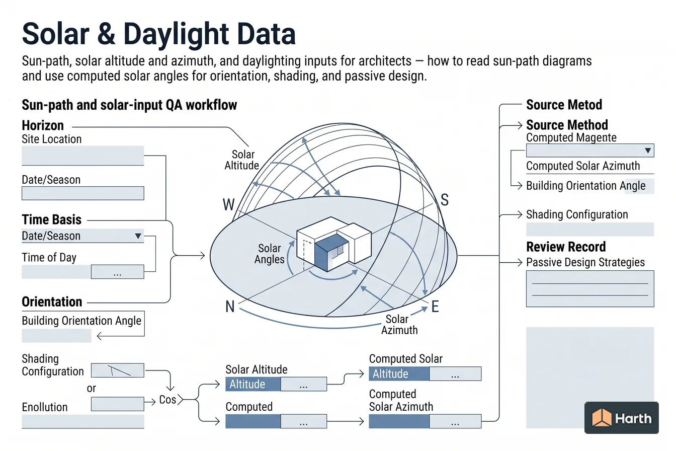 Labeled sun-path diagram: Solar & Daylight Data