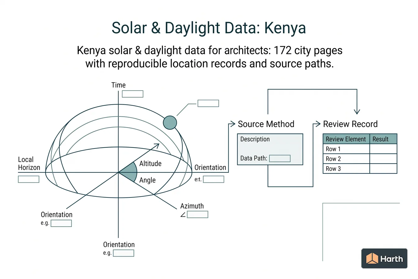 Labeled sun-path diagram: Solar & Daylight Data: Kenya