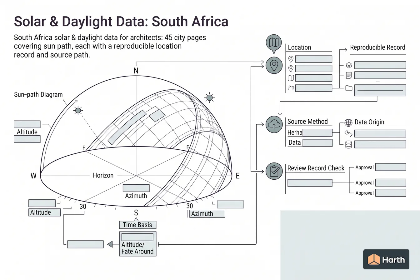 Labeled sun-path diagram: Solar & Daylight Data: South Africa