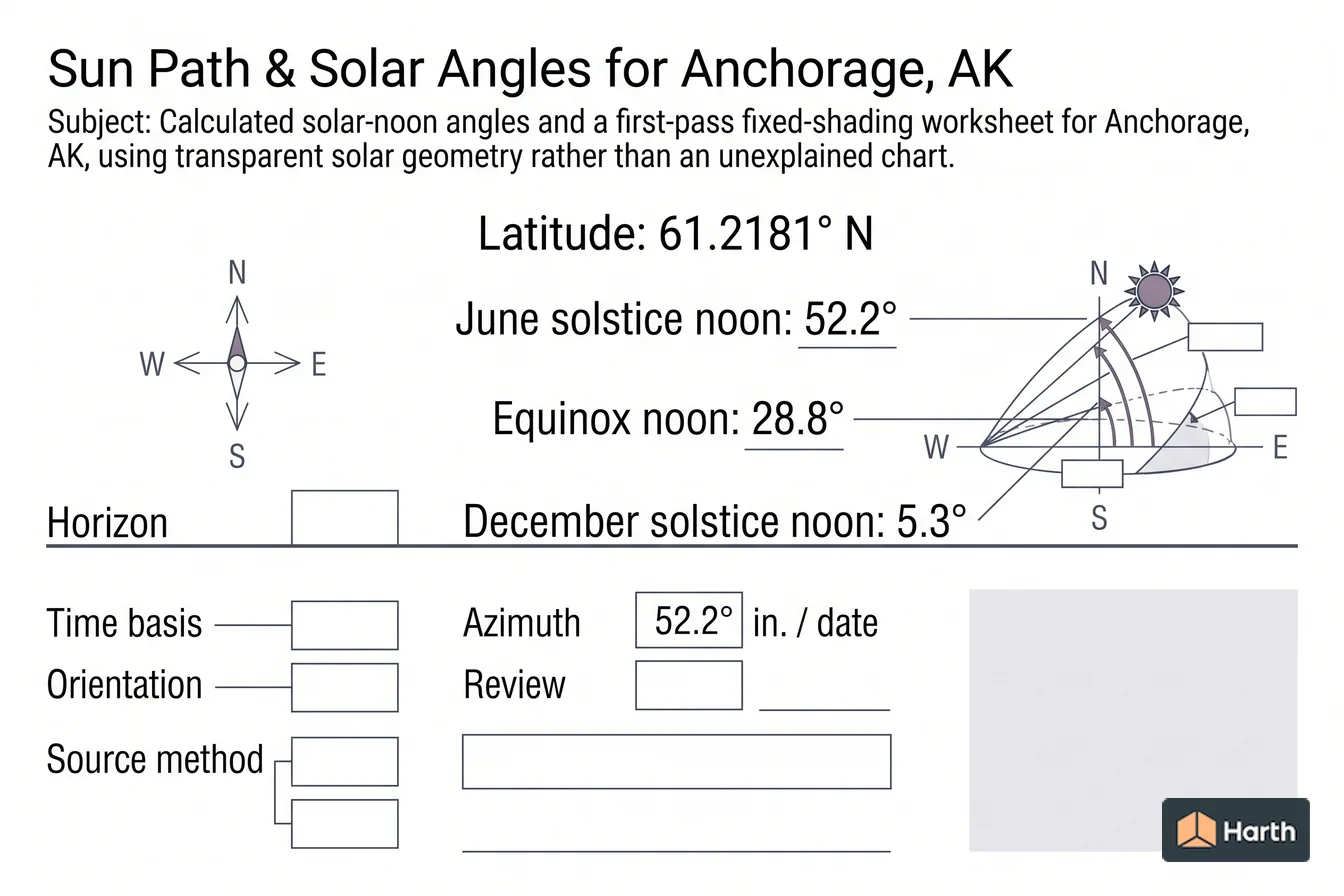Labeled sun-path diagram: Sun Path & Solar Angles for Anchorage, AK