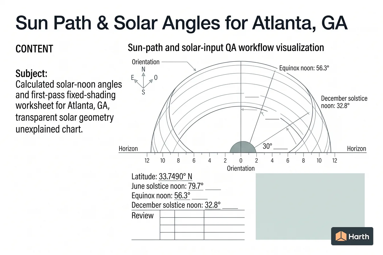 Labeled sun-path diagram: Sun Path & Solar Angles for Atlanta, GA