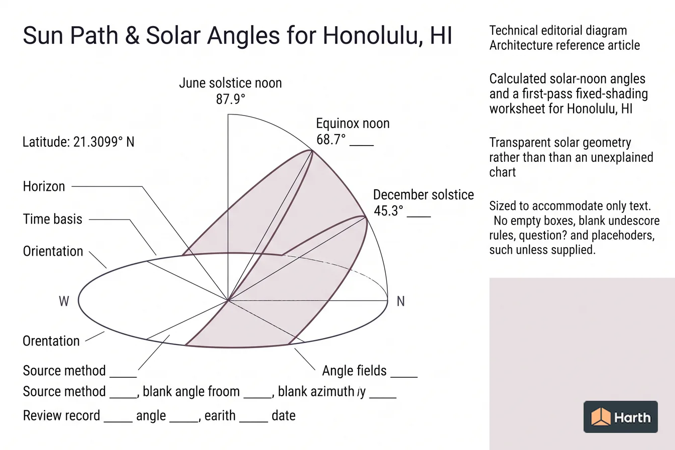 Labeled sun-path diagram: Sun Path & Solar Angles for Honolulu, HI