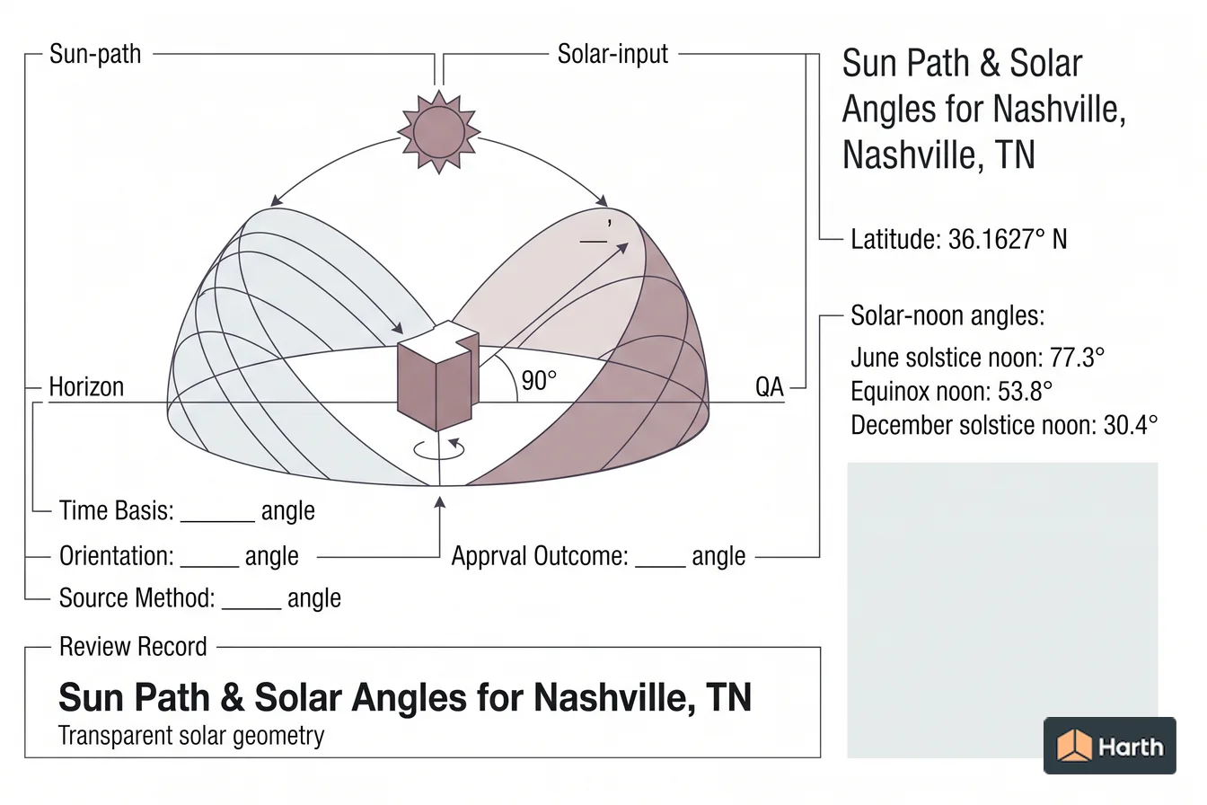 Labeled sun-path diagram: Sun Path & Solar Angles for Nashville, TN