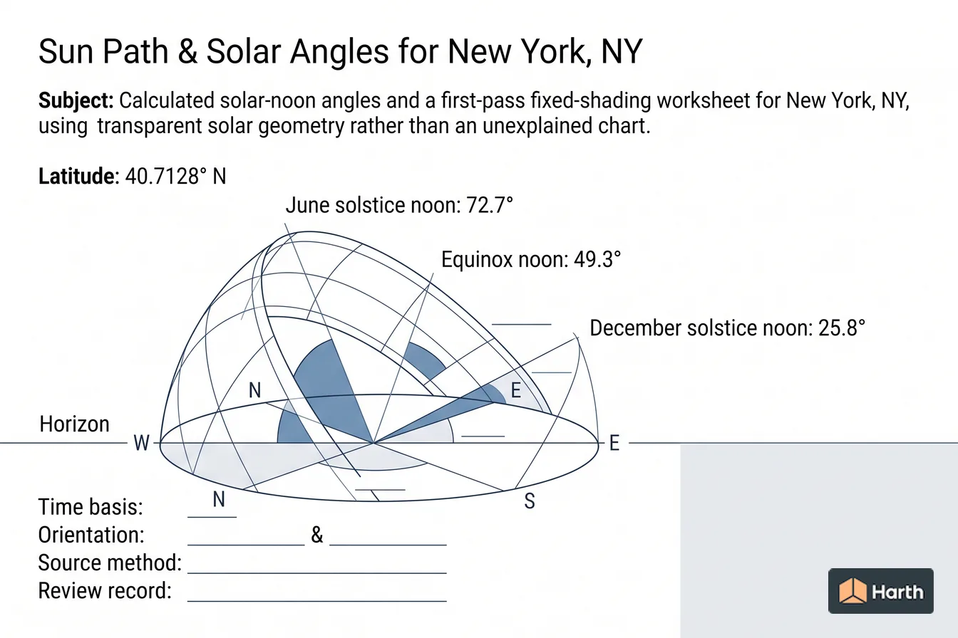 Labeled sun-path diagram: Sun Path & Solar Angles for New York, NY