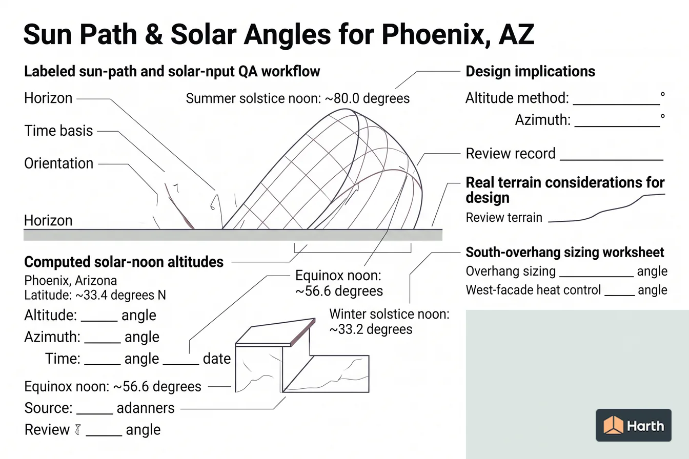 Labeled sun-path diagram: Sun Path & Solar Angles for Phoenix, AZ