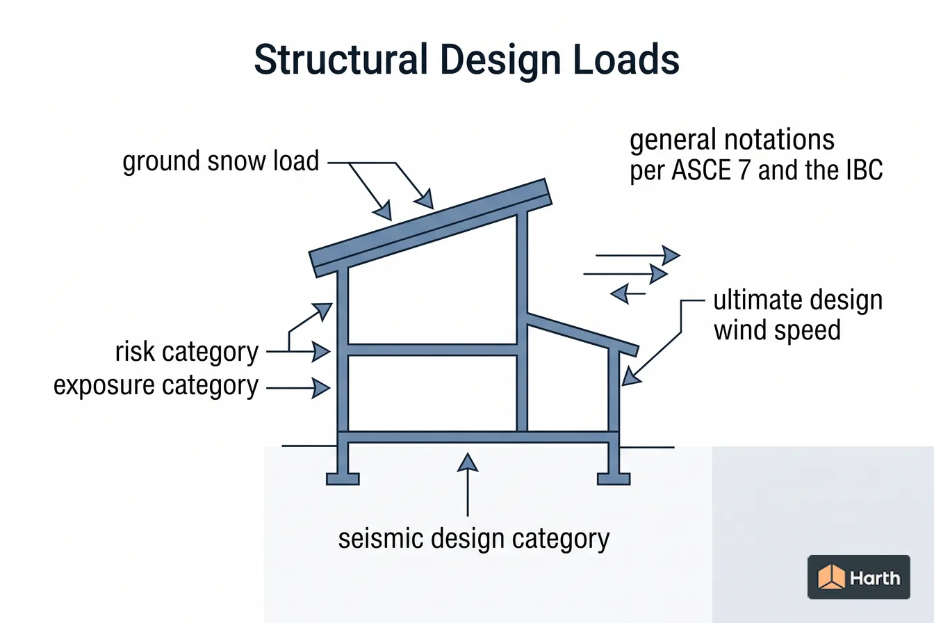 Labeled structural load diagram: Structural Design Loads