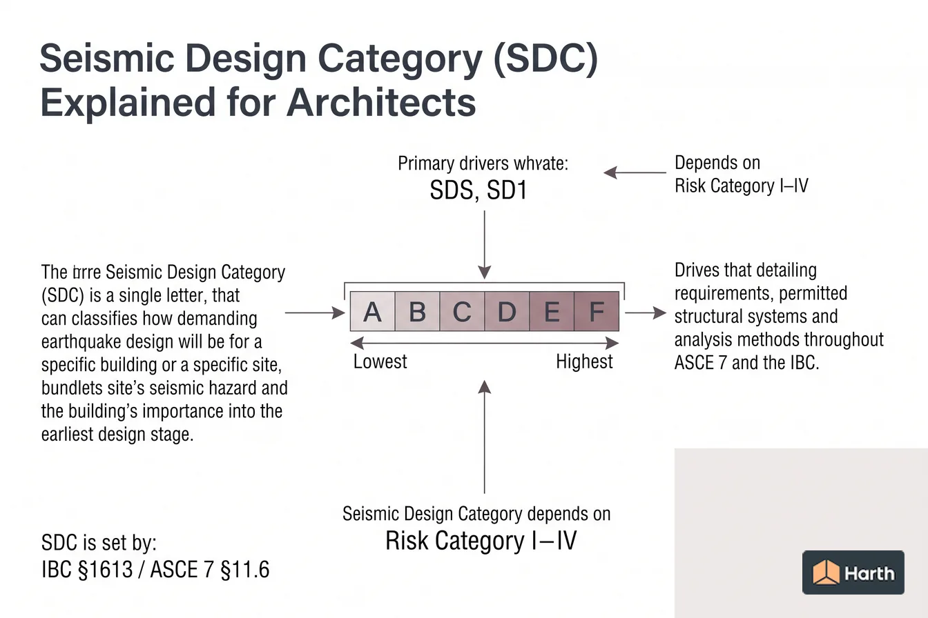 Labeled structural load diagram: Seismic Design Category (SDC) Explained for Architects
