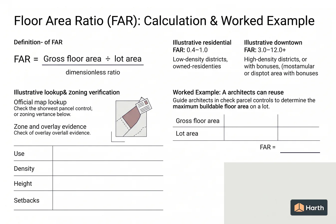 Planning and zoning verification diagram: Floor Area Ratio (FAR): Calculation & Worked Example